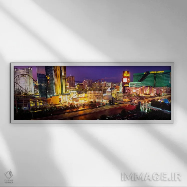 تابلو نمای زاویه بالا از یک شهر، لاس وگاس، نوادا، آمریکا اثر پانورامیک ایمجز (استودیو عکاسی عریض) - نمای قابدار سفید