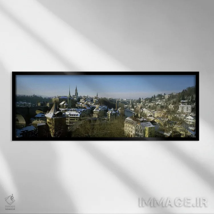 تابلو نمای زاویه بالا از یک شهر، برن، سوئیس اثر پانورامیک ایمجز (استودیو عکاسی عریض) - نمای قابدار مشکی
