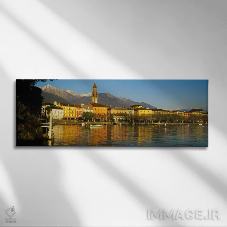 تابلو شهر در کنار آب، آسکونا، تیسینو، سوئیس اثر پانورامیک ایمجز (استودیو عکاسی عریض) - نمای روبهرو روی دیوار