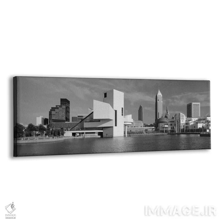 تابلو "ساختمانها در کنار ساحل، سالن مشاهیر راک اند رول، کلیولند، اوهایو، ایالات متحده آمریکا" اثر پانورامیک ایمجز (استودیو عکاسی عریض) - نمای پرسپکتیو محصول