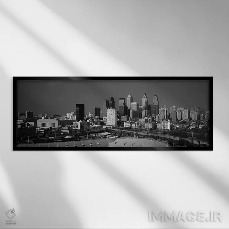 تابلو "ساختمانها در یک شهر، فیلادلفیا، ایالت پنسیلوانیا، ایالات متحده آمریکا" اثر پانورامیک ایمجز (استودیو عکاسی عریض) - نمای قابدار مشکی