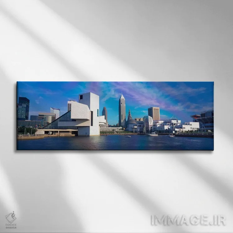 تابلو "ساختمانها در کنار ساحل، کلیولند، اوهایو، ایالات متحده آمریکا" اثر پانورامیک ایمجز (استودیو عکاسی عریض) - نمای روبهرو روی دیوار