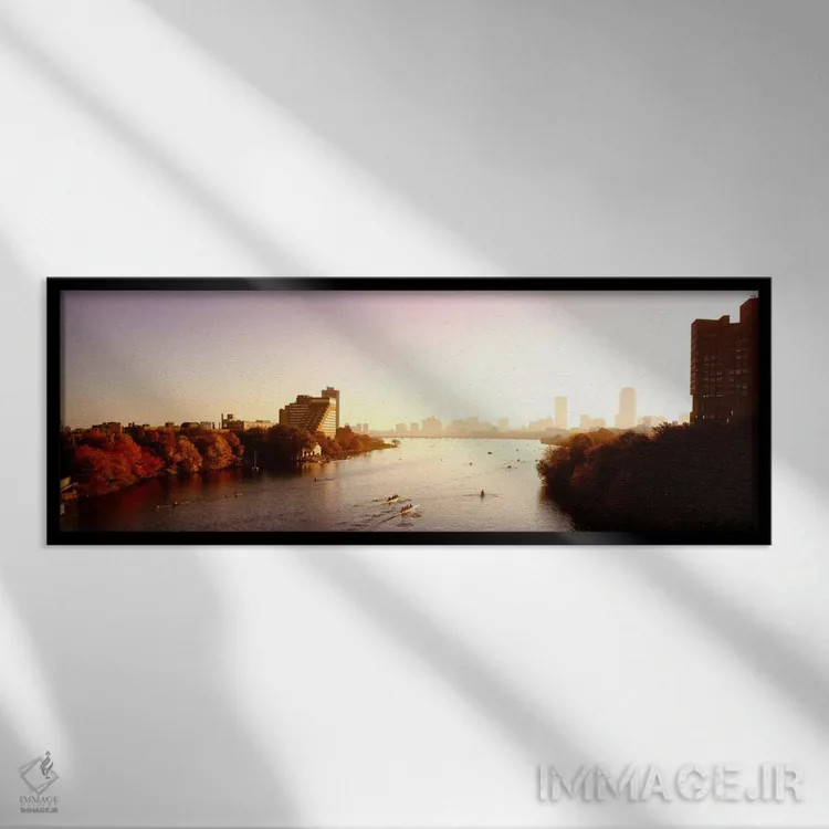 تابلو "قایقها در رودخانه با نمای شهری در پسزمینه، رقابتهای هدل چارلز، رودخانه چارلز، بوستون، ماساچوست، ایالات متحده آمریکا" اثر پانورامیک ایمجز (استودیو عکاسی عریض) - نمای قابدار مشکی