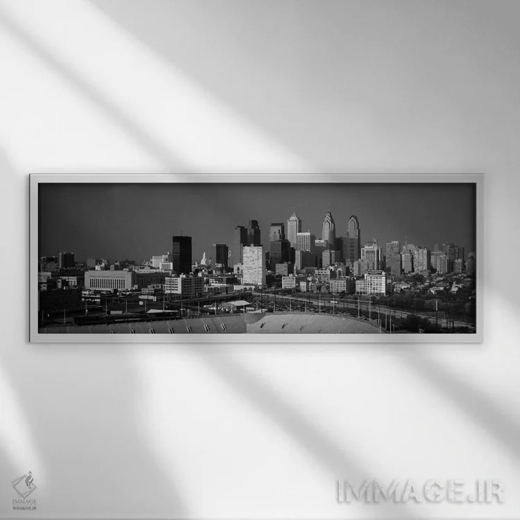 تابلو "ساختمانها در یک شهر، فیلادلفیا، ایالت پنسیلوانیا، ایالات متحده آمریکا" اثر پانورامیک ایمجز (استودیو عکاسی عریض) - نمای قابدار سفید