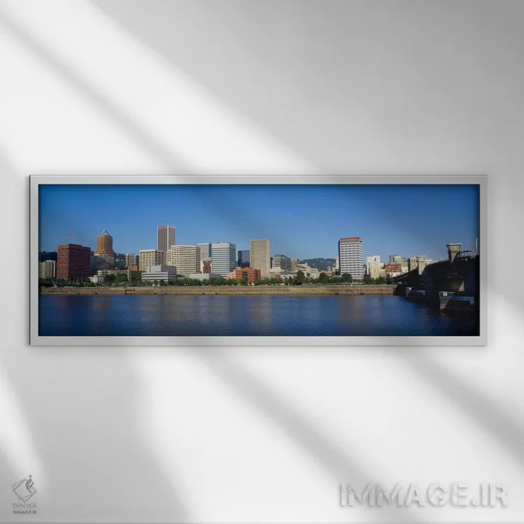 تابلو "ساختمانها در کنار ساحل، پورتلند، اورگن، ایالات متحده آمریکا" اثر پانورامیک ایمجز (استودیو عکاسی عریض) - نمای قابدار سفید