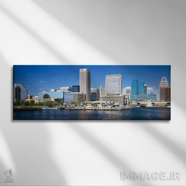 تابلو "ساختمانها در کنار ساحل، بالتیمور، مریلند، ایالات متحده آمریکا" اثر پانورامیک ایمجز (استودیو عکاسی عریض) - نمای روبهرو روی دیوار