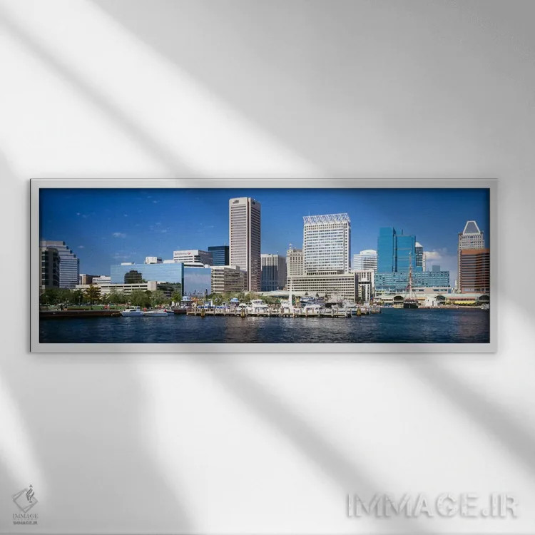 تابلو "ساختمانها در کنار ساحل، بالتیمور، مریلند، ایالات متحده آمریکا" اثر پانورامیک ایمجز (استودیو عکاسی عریض) - نمای قابدار سفید