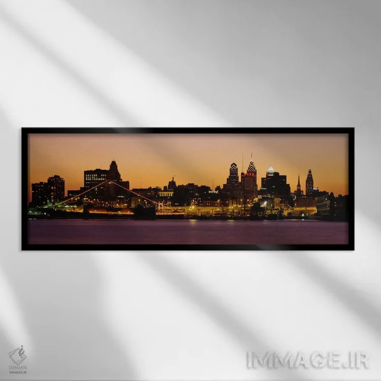 تابلو "ساختمانها در کنار ساحل، فیلادلفیا، ایالت پنسیلوانیا، ایالات متحده آمریکا" اثر پانورامیک ایمجز (استودیو عکاسی عریض) - نمای قابدار مشکی