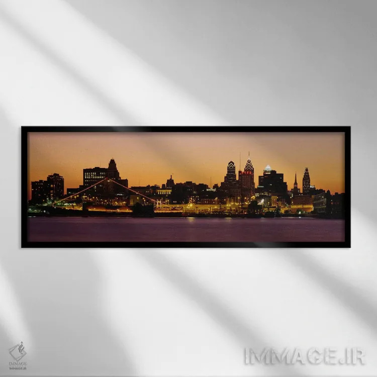 تابلو "ساختمانها در کنار ساحل، فیلادلفیا، ایالت پنسیلوانیا، ایالات متحده آمریکا" اثر پانورامیک ایمجز (استودیو عکاسی عریض) - نمای قابدار مشکی