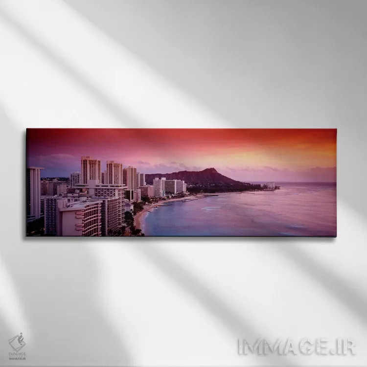 تابلو "غروب هونولولو، اوآهو، هاوایی، ایالات متحده آمریکا" اثر پانورامیک ایمجز (استودیو عکاسی عریض) - نمای روبهرو روی دیوار