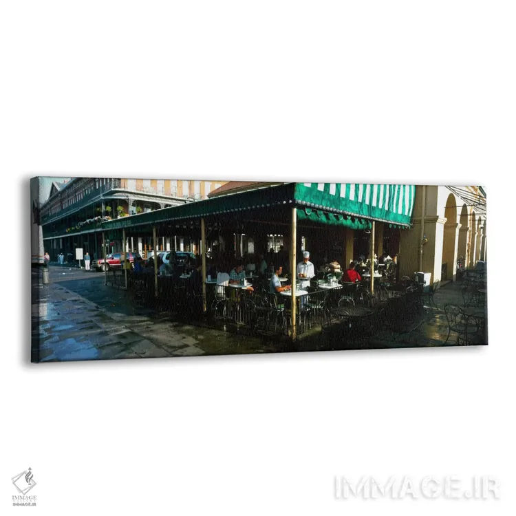 تابلو "گردشگران در یک کافیشاپ، کافه دو موند، خیابان دکاتور، محله فرانسه، نیواورلئان، لوئیزیانا، ایالات متحده آمریکا" اثر پانورامیک ایمجز (استودیو عکاسی عریض) - نمای پرسپکتیو محصول