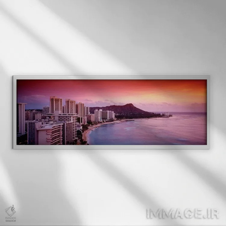 تابلو "غروب هونولولو، اوآهو، هاوایی، ایالات متحده آمریکا" اثر پانورامیک ایمجز (استودیو عکاسی عریض) - نمای قابدار سفید