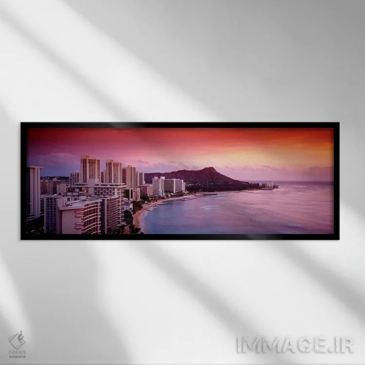 تابلو "غروب هونولولو، اوآهو، هاوایی، ایالات متحده آمریکا" اثر پانورامیک ایمجز (استودیو عکاسی عریض) - نمای قابدار مشکی