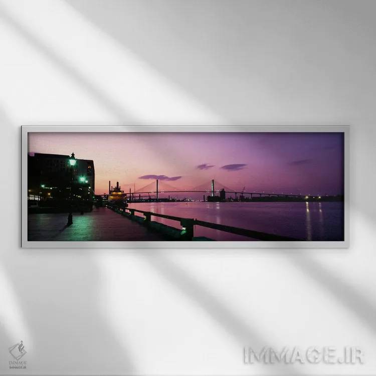 تابلو "پل عبوری از رودخانه، رودخانه ساوانا، آتلانتا، جورجیا، ایالات متحده آمریکا" اثر پانورامیک ایمجز (استودیو عکاسی عریض) - نمای قابدار سفید