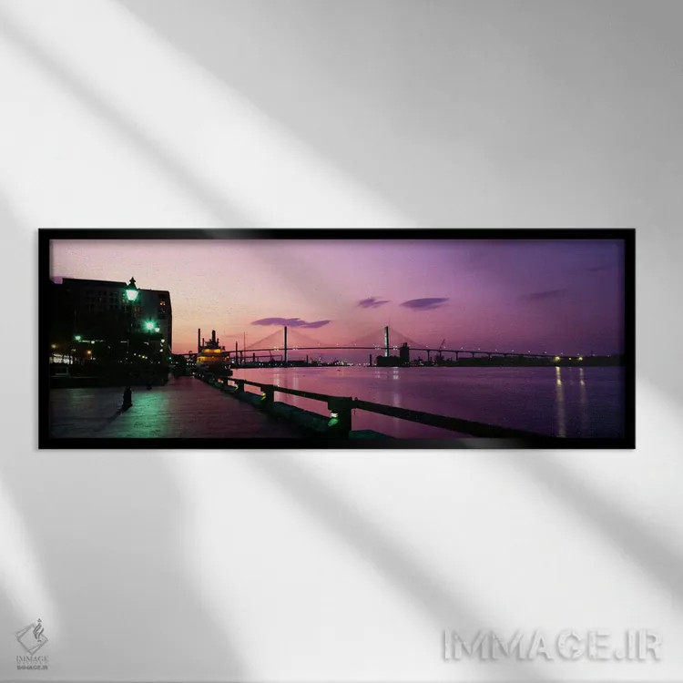 تابلو "پل عبوری از رودخانه، رودخانه ساوانا، آتلانتا، جورجیا، ایالات متحده آمریکا" اثر پانورامیک ایمجز (استودیو عکاسی عریض) - نمای قابدار مشکی