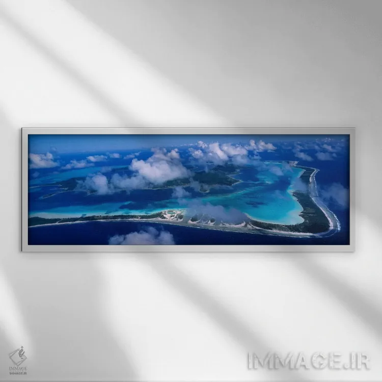 تابلو "نما از بالا ابری، بورا بورا، جزایر بادبانی، جزایر سوسیته، پلینزی فرانسه" اثر پانورامیک ایمجز (استودیو عکاسی عریض) - نمای قابدار سفید