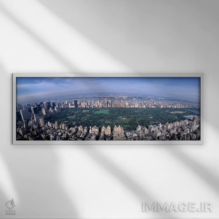 تابلو "نمای هوایی پارک مرکزی، نیویورک سیتی، ایالت نیویورک، ایالات متحده آمریکا" اثر پانورامیک ایمجز (استودیو عکاسی عریض) - نمای قابدار سفید