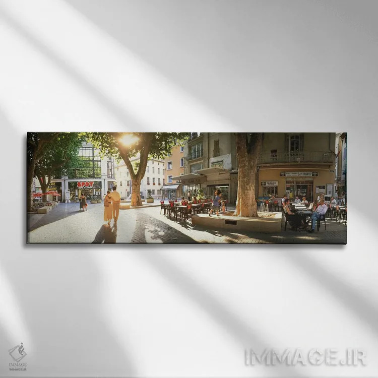 تابلو "کافه پروونس، فرانسه" اثر پانورامیک ایمجز (استودیو عکاسی عریض) - نمای روبهرو روی دیوار