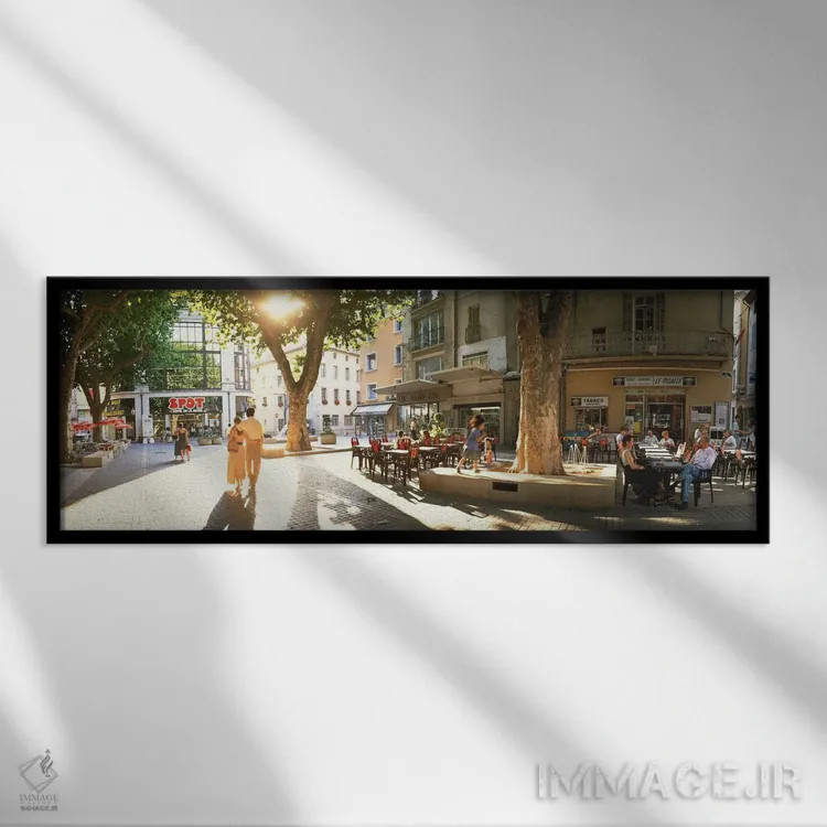 تابلو "کافه پروونس، فرانسه" اثر پانورامیک ایمجز (استودیو عکاسی عریض) - نمای قابدار مشکی