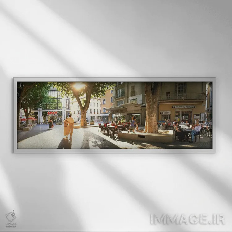 تابلو "کافه پروونس، فرانسه" اثر پانورامیک ایمجز (استودیو عکاسی عریض) - نمای قابدار سفید