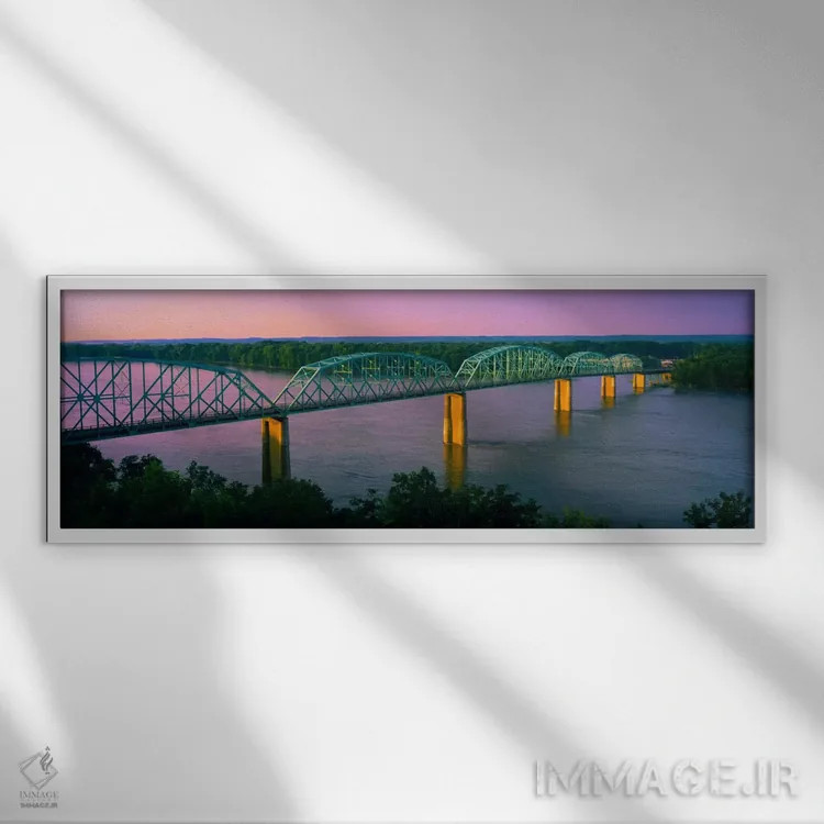 تابلو "پل چمپ کلارک در غروب، لوئیزیانا، میسوری، ایالات متحده آمریکا" اثر پانورامیک ایمجز (استودیو عکاسی عریض) - نمای قابدار سفید