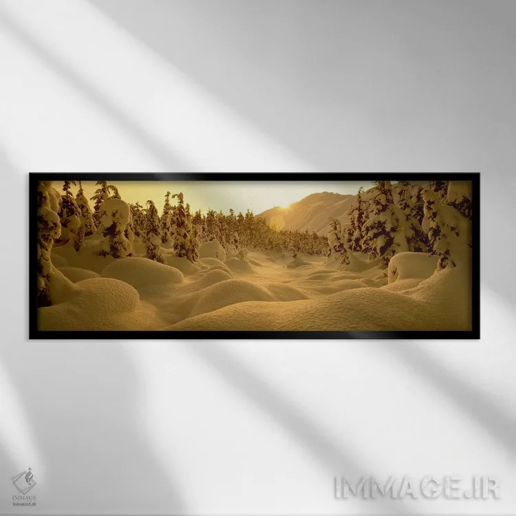 تابلو "چشمانداز زمستانی برفی در غروب، گذرگاه ترناگین، شبهجزیره کنی، آلاسکا، ایالات متحده آمریکا" اثر پانورامیک ایمجز (استودیو عکاسی عریض) - نمای قابدار مشکی