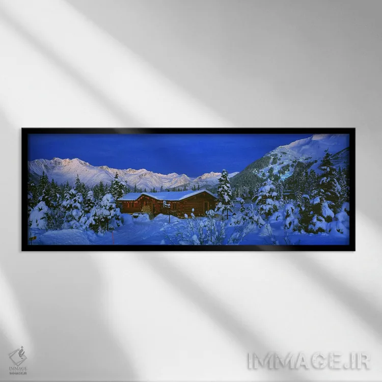 تابلو "کلبهای در دامنه کوه نزدیک به کوه آلیسکا، کوههای چگاچ، آلاسکا، ایالات متحده آمریکا" اثر پانورامیک ایمجز (استودیو عکاسی عریض) - نمای قابدار مشکی