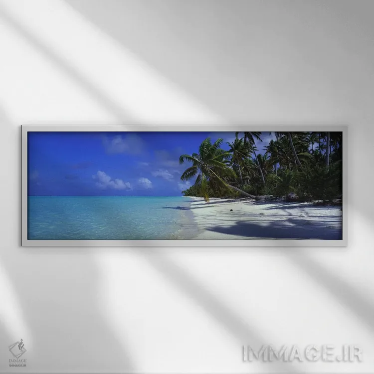 تابلو Teti'aroa, Windward Islands, Society Islands, French Polynesia,ساحل دورافتاده، تتیاروا، جزایر ویندوارد، جزایر سوسایتی، پلینزی فرانسه اثر پانورامیک ایمجز (استودیو عکاسی عریض) - نمای قابدار سفید