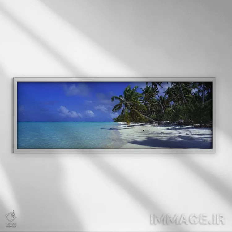 تابلو Teti'aroa, Windward Islands, Society Islands, French Polynesia,ساحل دورافتاده، تتیاروا، جزایر ویندوارد، جزایر سوسایتی، پلینزی فرانسه اثر پانورامیک ایمجز (استودیو عکاسی عریض) - نمای قابدار سفید