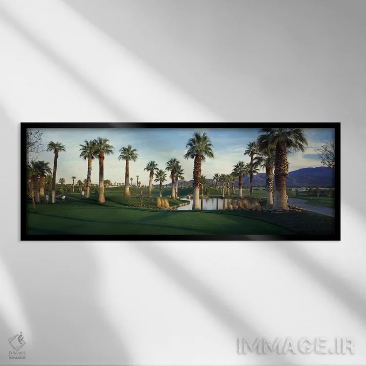 تابلو Palm Desert, Riverside County, California, USA,زمین گلف صحرای اسپرینگز، پام دزرت، شهرستان ریورساید، کالیفرنیا، آمریکا اثر پانورامیک ایمجز (استودیو عکاسی عریض) - نمای قابدار مشکی