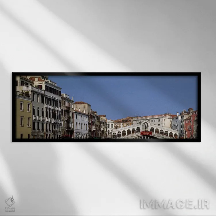 تابلو Venice, Veneto, Italy,پل ریالتو و معماری اطراف، ونیز، ونتو، ایتالیا اثر پانورامیک ایمجز (استودیو عکاسی عریض) - نمای قابدار مشکی
