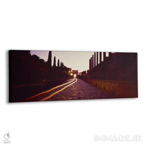 تابلو Rome, Lazio, Italy,ویرانههای کنار جاده در سحرگاه، فروم رومی، رم، لاتزیو، ایتالیا اثر پانورامیک ایمجز (استودیو عکاسی عریض) - نمای پرسپکتیو محصول