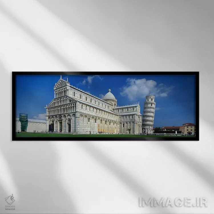 تابلو Leaning Tower of Pisa, Pisa, Tuscany, Italy,نمای بیرونی یک کلیسا به همراه برج، کلیسای پیزا، برج کج پیزا، پیزا، توسکانی، ایتالیا اثر پانورامیک ایمجز (استودیو عکاسی عریض) - نمای قابدار مشکی