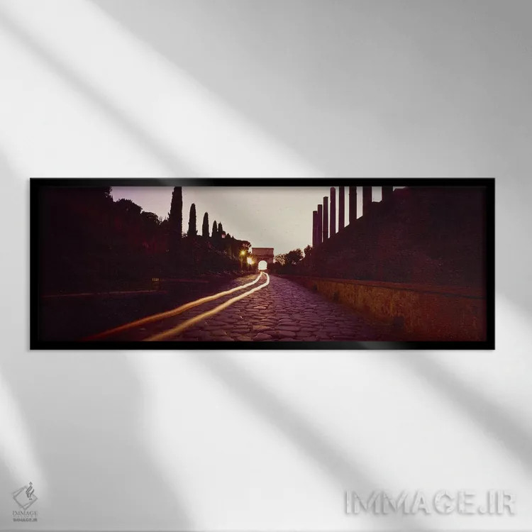 تابلو Rome, Lazio, Italy,ویرانههای کنار جاده در سحرگاه، فروم رومی، رم، لاتزیو، ایتالیا اثر پانورامیک ایمجز (استودیو عکاسی عریض) - نمای قابدار مشکی