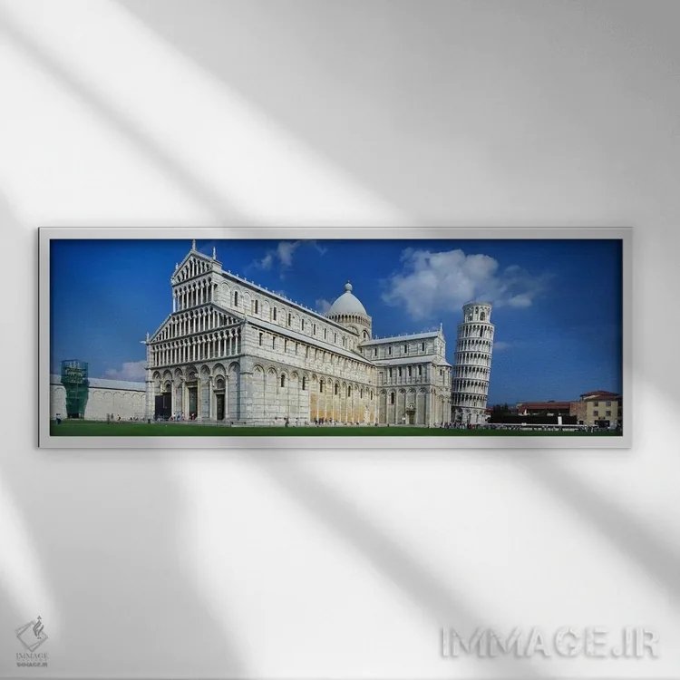 تابلو Leaning Tower of Pisa, Pisa, Tuscany, Italy,نمای بیرونی یک کلیسا به همراه برج، کلیسای پیزا، برج کج پیزا، پیزا، توسکانی، ایتالیا اثر پانورامیک ایمجز (استودیو عکاسی عریض) - نمای قابدار سفید