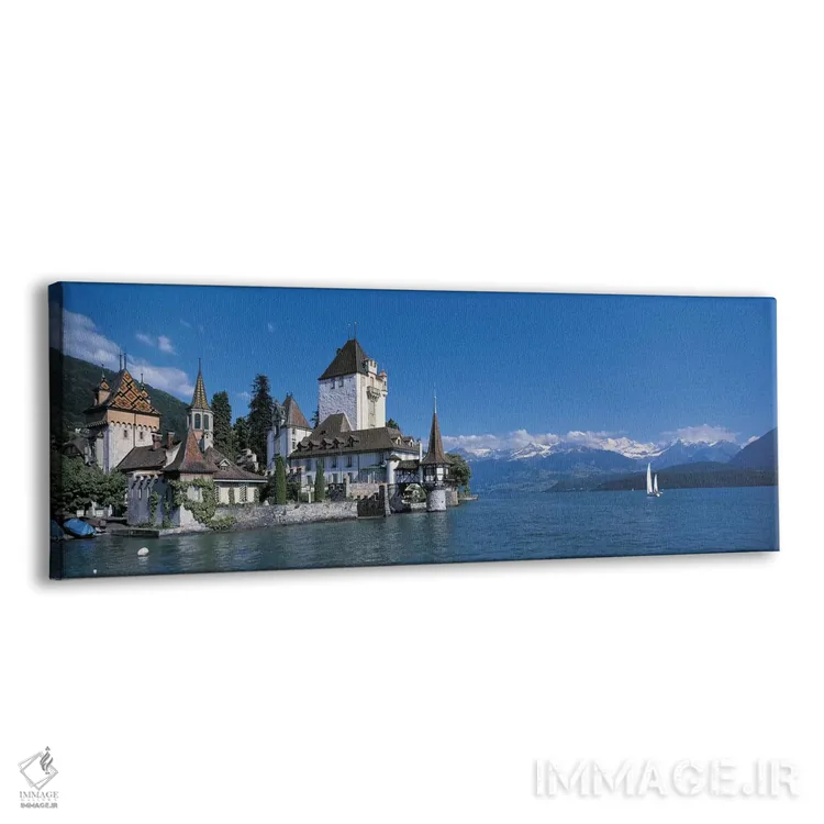 تابلو قلعه اوبرهوفن با دریاچه تون، سوئیس اثر پانورامیک ایمجز (استودیو عکاسی عریض) - نمای پرسپکتیو محصول