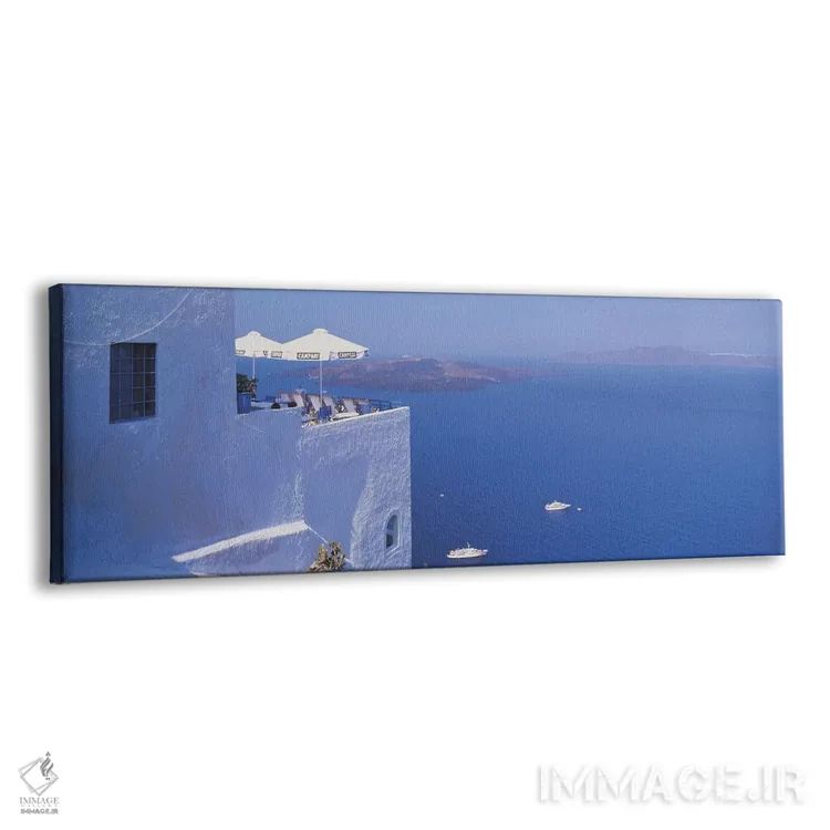 تابلو Santorini, Greece,سالن استراحت روی پشت‌بام با چشم‌انداز دریای اژه، سانتورینی، یونان اثر پانورامیک ایمجز (استودیو عکاسی عریض) - نمای پرسپکتیو محصول
