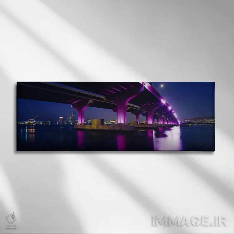 تابلو Biscayne Bay, Miami, Florida, USA,پل روشنشده روی خلیج، گذرگاه مکآرتور، بیسکین بی، میامی، فلوریدا، آمریکا اثر پانورامیک ایمجز (استودیو عکاسی عریض) - نمای روبهرو روی دیوار