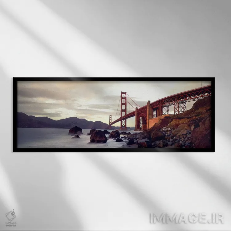 تابلو پل گلدن گیت سانفرانسیسکو کالیفرنیا آمریکا اثر پانورامیک ایمجز (استودیو عکاسی عریض) - نمای قابدار مشکی