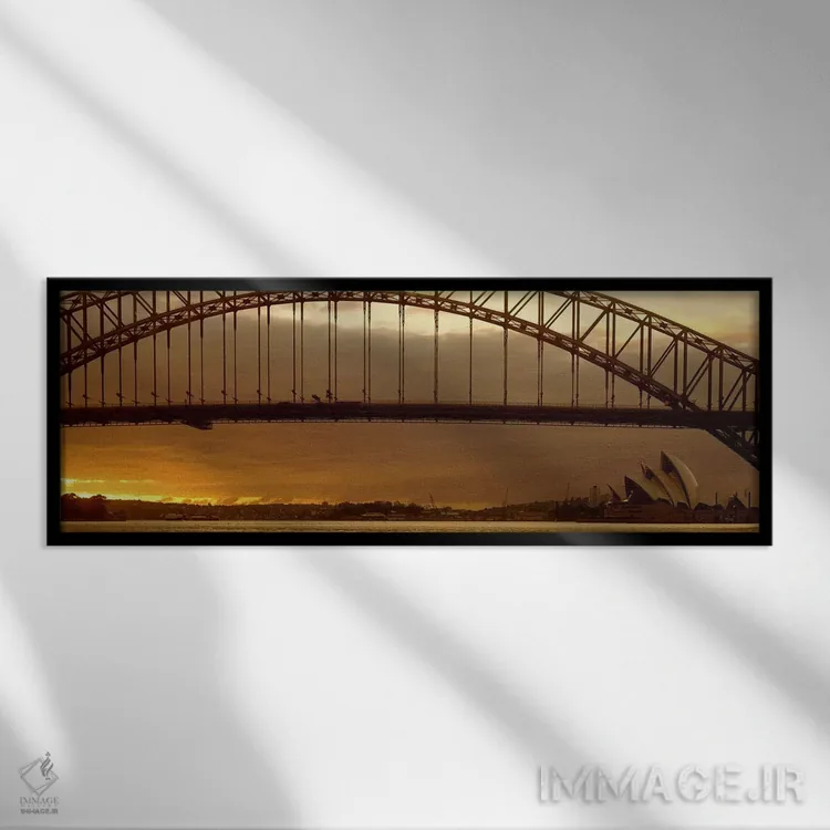 تابلو پل بندرگاه سیدنی استرالیا اثر پانورامیک ایمجز (استودیو عکاسی عریض) - نمای قابدار مشکی