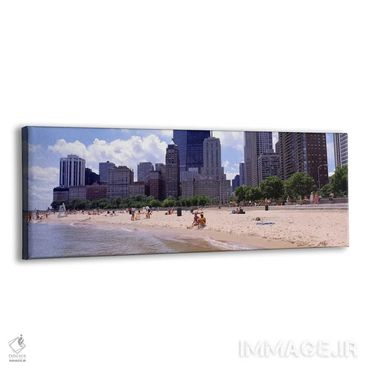 تابلو Chicago, Illinois, USA,گروهی از افراد در ساحل، ساحل اوک استریت، شیکاگو، ایلینوی، آمریکا اثر پانورامیک ایمجز (استودیو عکاسی عریض) - نمای پرسپکتیو محصول