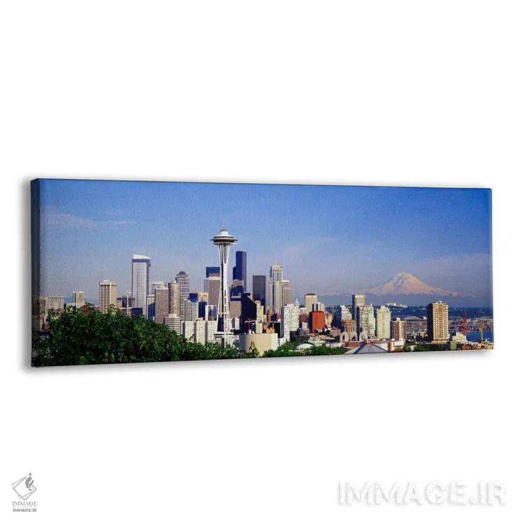 تابلو Seattle, King County, Washington, USA,منظرهٔ افق مرکز شهر با کوه رینیه در دوردست، سیاتل، شهرستان کینگ، واشینگتن، آمریکا اثر پانورامیک ایمجز (استودیو عکاسی عریض) - نمای پرسپکتیو محصول