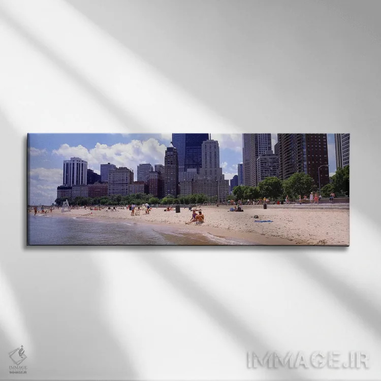 تابلو Chicago, Illinois, USA,گروهی از افراد در ساحل، ساحل اوک استریت، شیکاگو، ایلینوی، آمریکا اثر پانورامیک ایمجز (استودیو عکاسی عریض) - نمای روبهرو روی دیوار