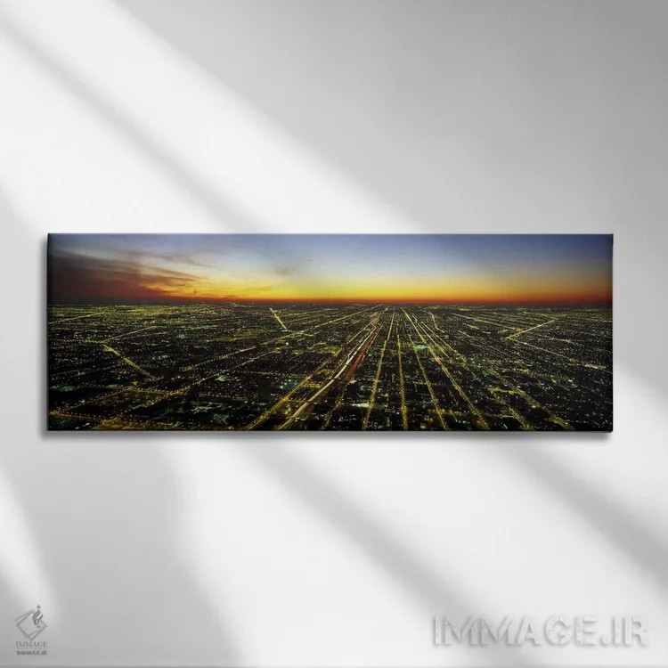 تابلو غروب شیکاگو، ایلینوی اثر پانورامیک ایمجز (استودیو عکاسی عریض) - نمای روبهرو روی دیوار