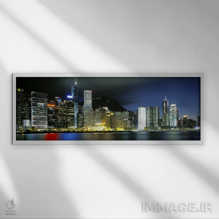 تابلو Central District, Hong Kong,منظرهٔ افق شبانه، منطقه مرکزی، هنگکنگ اثر پانورامیک ایمجز (استودیو عکاسی عریض) - نمای قابدار سفید