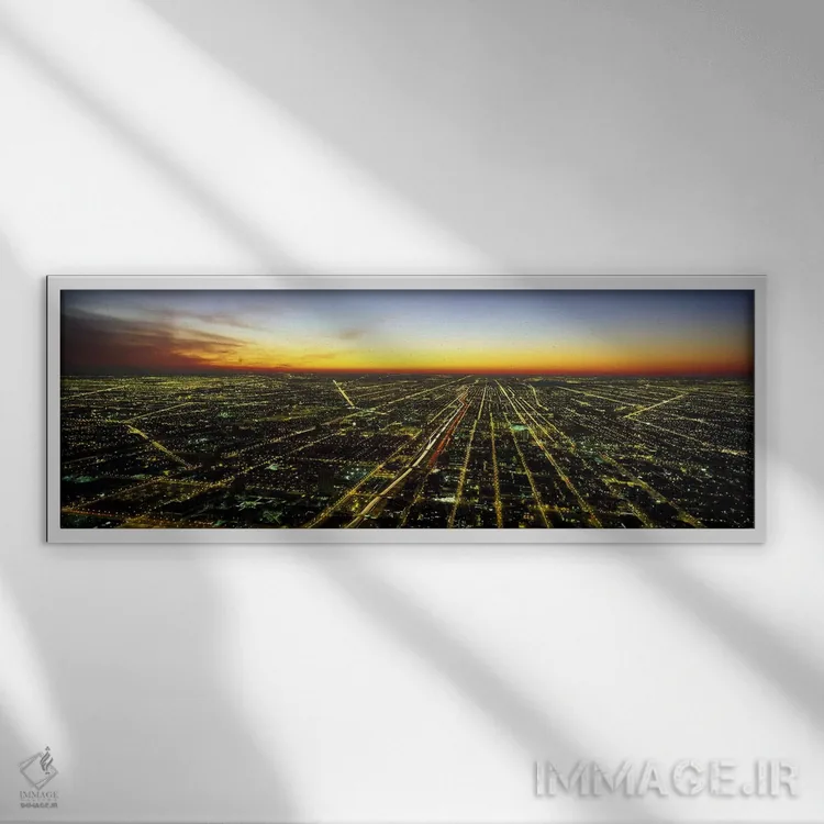 تابلو غروب شیکاگو، ایلینوی اثر پانورامیک ایمجز (استودیو عکاسی عریض) - نمای قابدار سفید