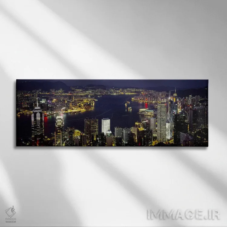 تابلو Hong Kong,بندر ویکتوریا و مناطق اطراف در شب، هنگکنگ اثر پانورامیک ایمجز (استودیو عکاسی عریض) - نمای روبهرو روی دیوار