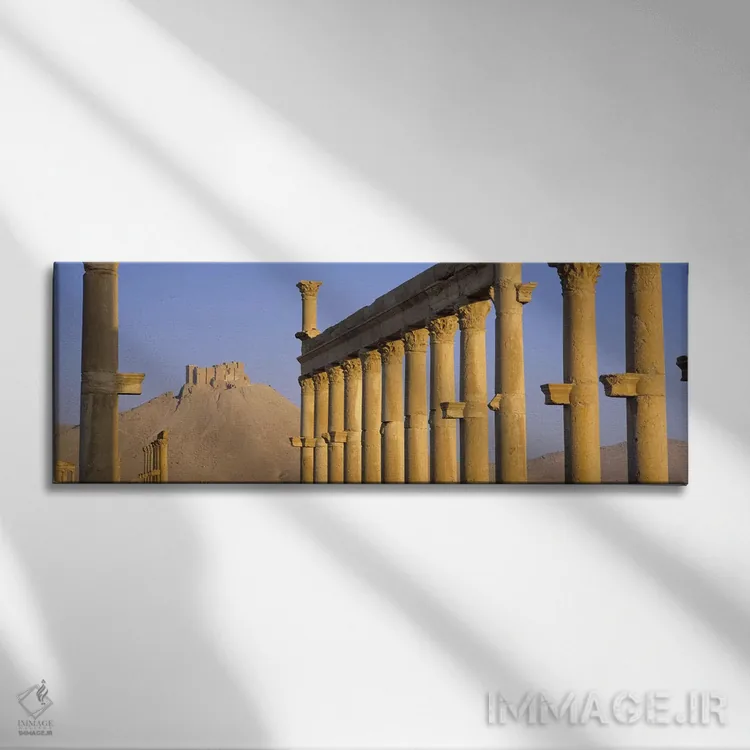 تابلو Palmyra, Syria,نمای زاویه پایین از ستونسرای بزرگ، پالمیرا (تدمر)، سوریه اثر پانورامیک ایمجز (استودیو عکاسی عریض) - نمای روبهرو روی دیوار
