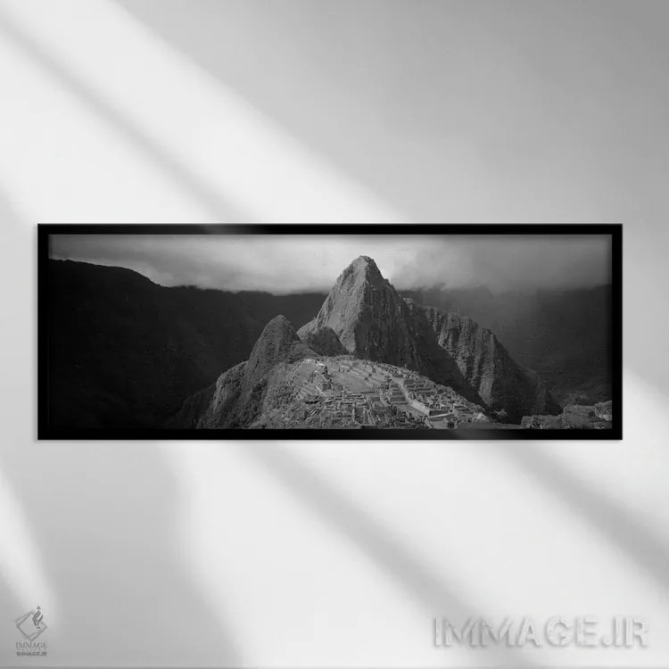 تابلو Machu Picchu, Peru (black & white),ویرانههای ماچو پیچو، پرو (سیاه و سفید) اثر پانورامیک ایمجز (استودیو عکاسی عریض) - نمای قابدار مشکی