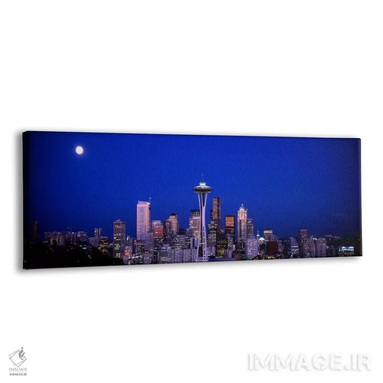 تابلو Seattle, Washington State, USA,طلوع ماه، سیاتل، ایالت واشینگتن، آمریکا اثر پانورامیک ایمجز (استودیو عکاسی عریض) - نمای پرسپکتیو محصول